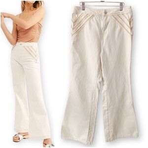 Free People Size 31 We The Free Over The Rainbow Flare High Waist Cream Jeans